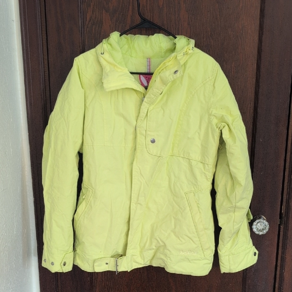 Burton Ski Snowboarding Lime Green Neon Hooded Jacket Size Large